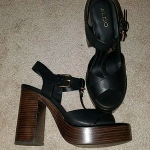 Aldo Black Iconi Platform Heel Sandal - New